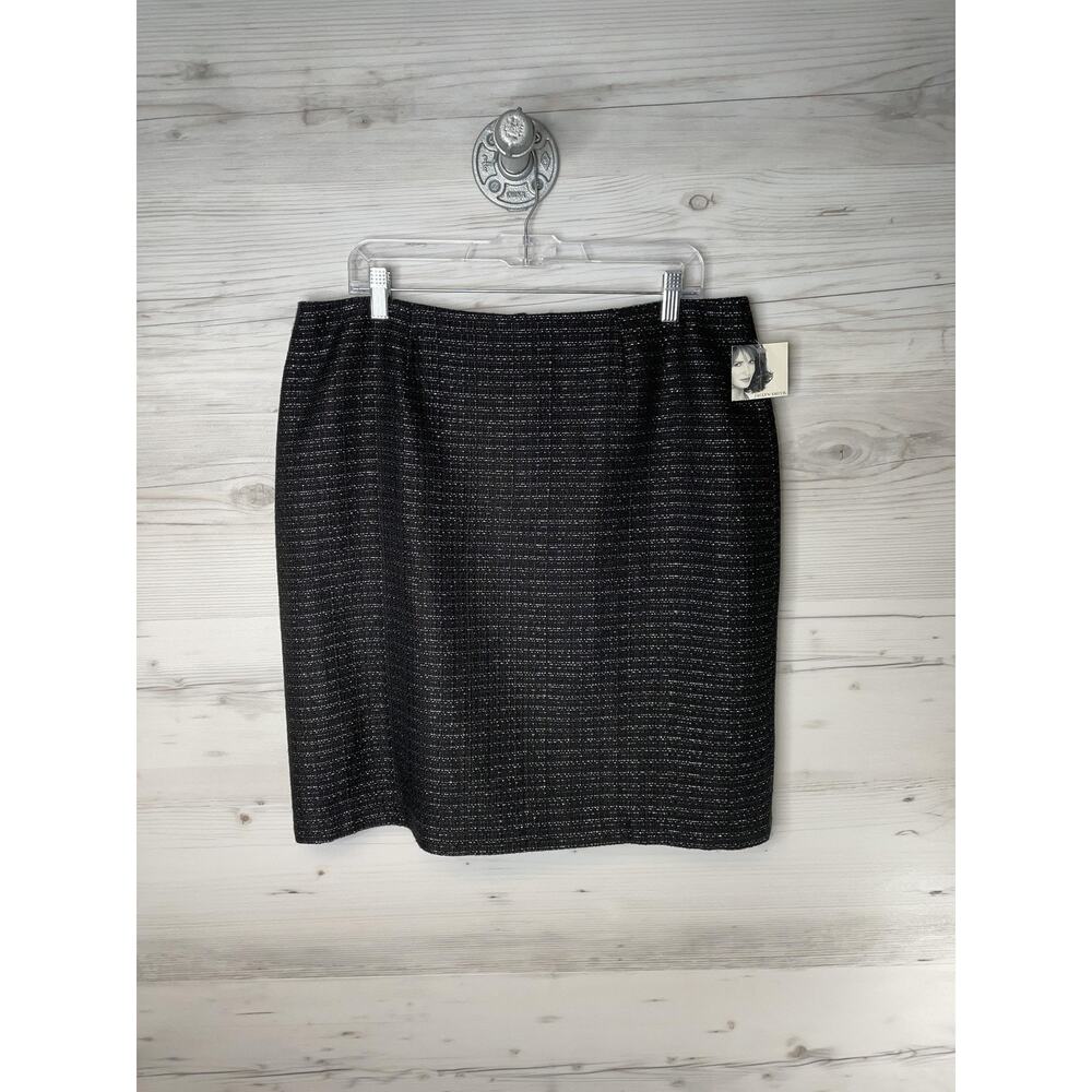 Jaclyn Smith Skirt Womens 16 Black Tweed Lined Pencil Zip Back Holiday Work‎